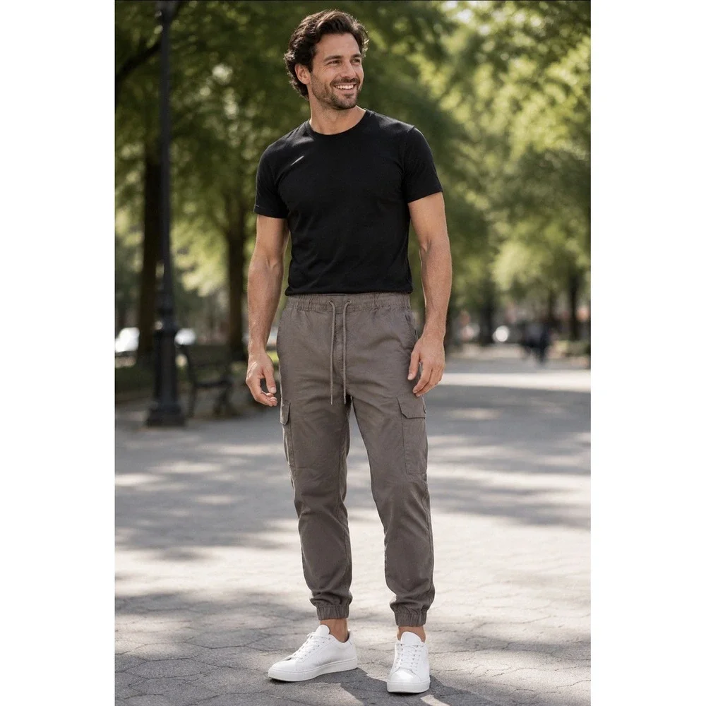 Airwalk Cargo Jogger Pants Mens Large Gray Cotton Blend Elastic Waist Utility